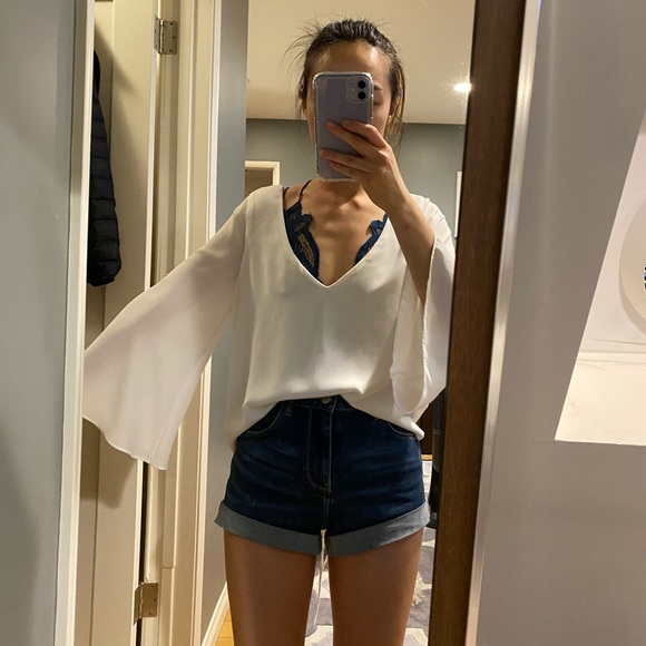 Zara Tops - Zara Bell Sleeve Lace Up Back Long Sleeve White